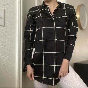 Akris punto windowpane Striped button down blouse tunic shirt cotton black